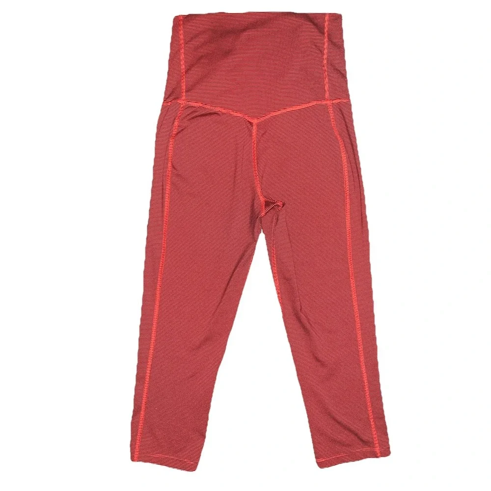 Nike Dri Fit Leggings XS Legend Red/Orange Black Stripe Capri Running Activewear